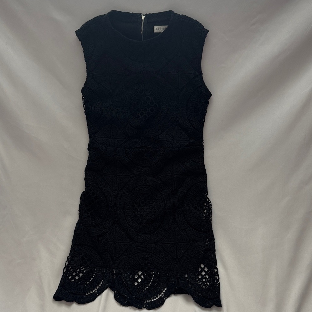Black Crochet Lace Mini Dress Medium